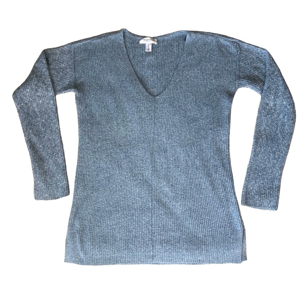 Motherhood Maternity Heater Blue Long Sleeve Ribbed Sweater Top V-Neck Small